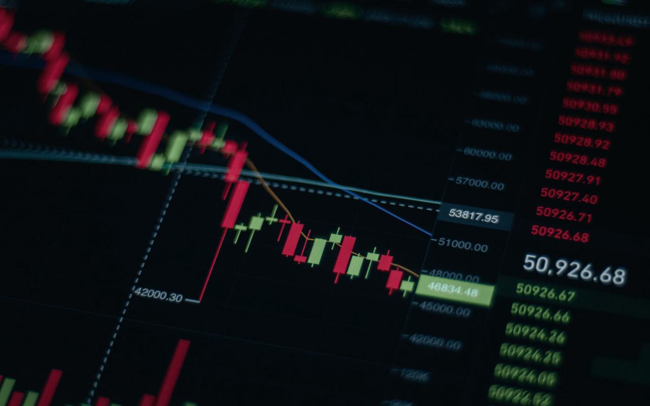 Close-up of stock market chart showing trends and data on a digital screen.